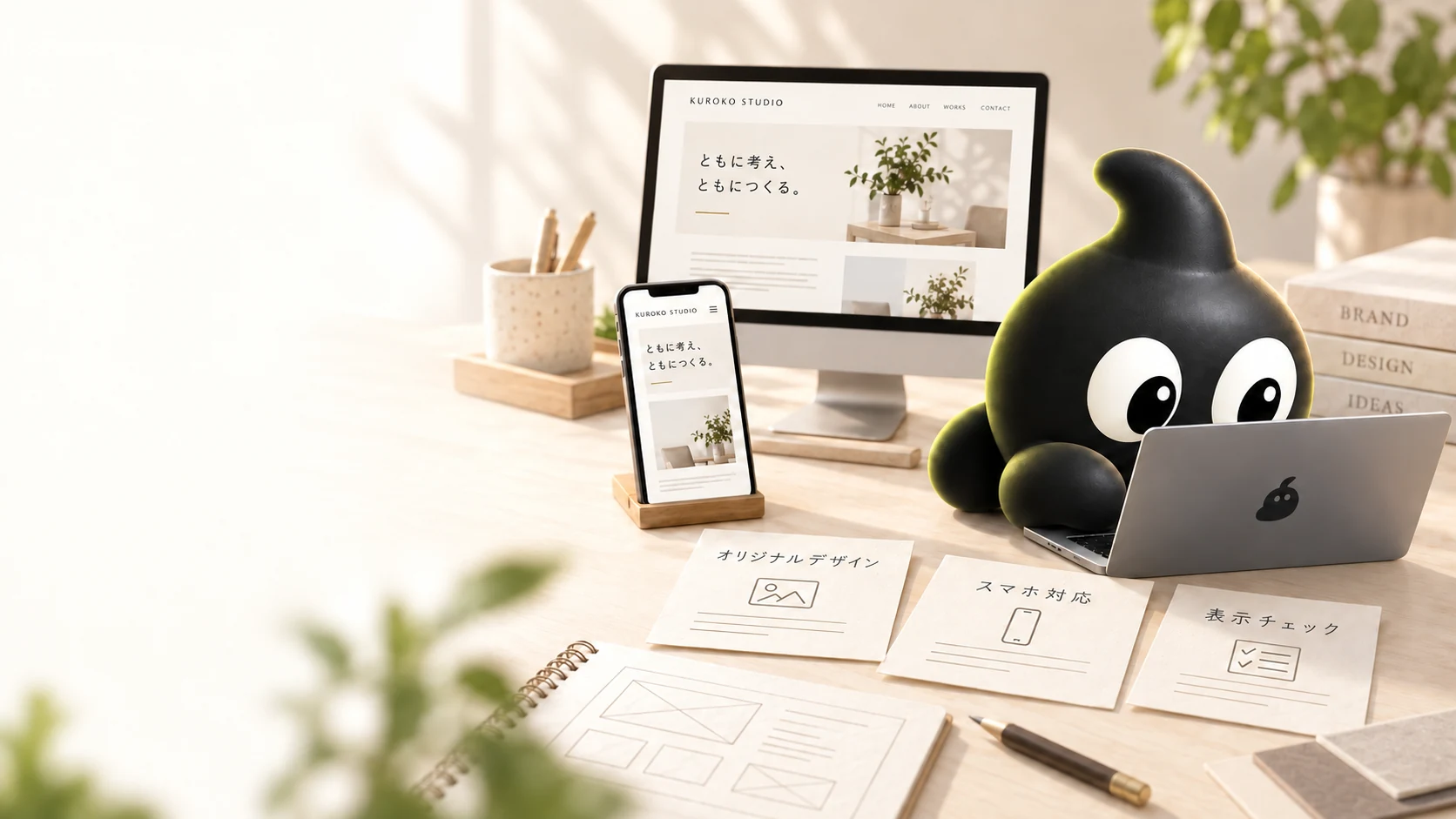 PCとスマホの表示を確認しながら制作するKUROKO